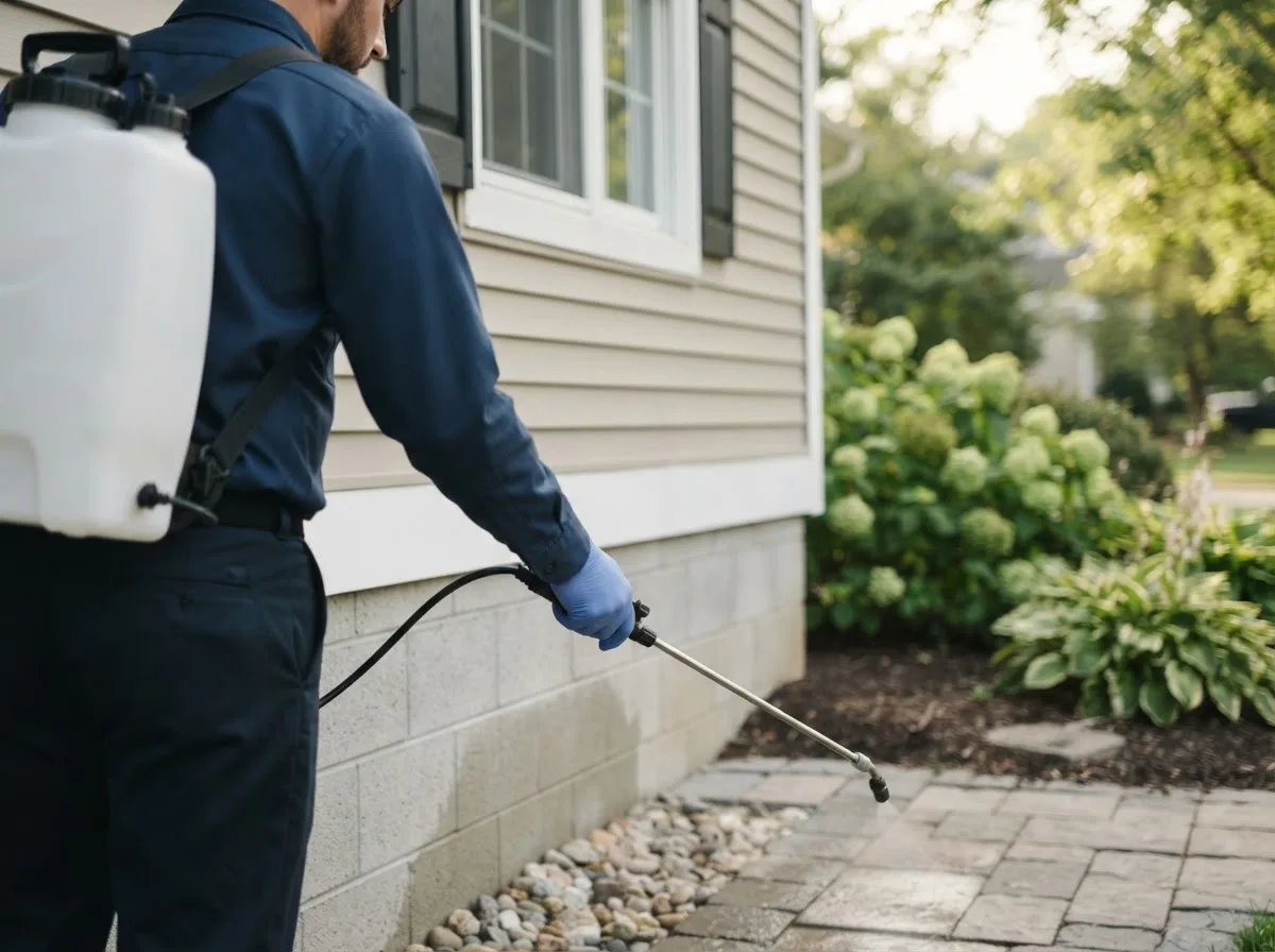 Pest control technician inspecting a home in China, TX